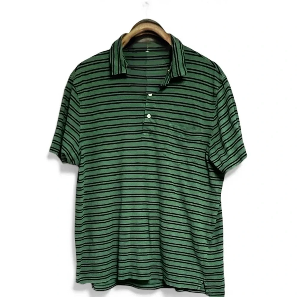 Preppy‎ J. Crew Green Striped Polo Shirt Men's Size XL Short Sleeve Classic